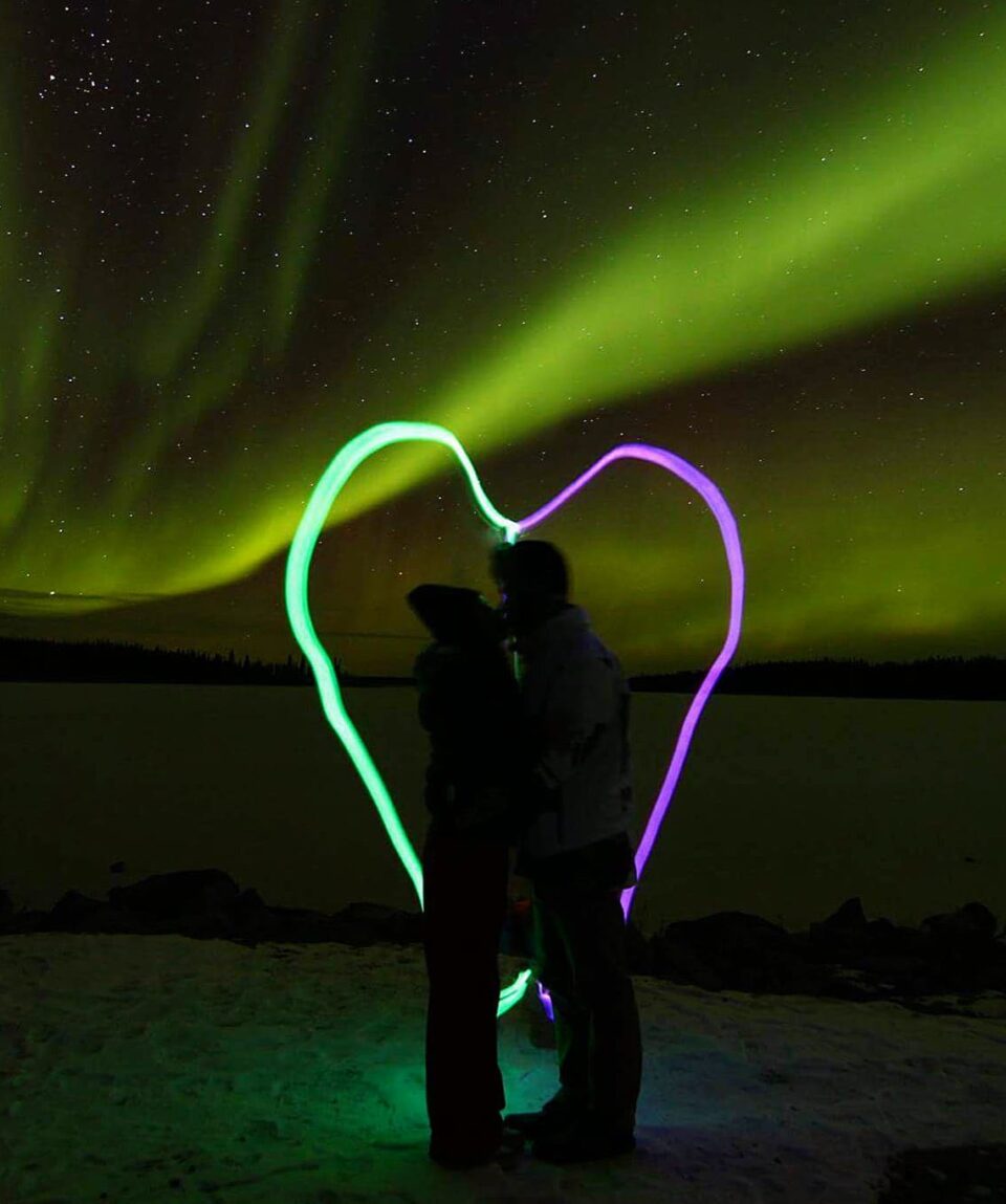 Couples enjoying private aurora tours in Yellowknife with North Star Adventures