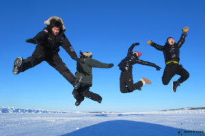 Guests enjoy the ice road and snow castle in Yellowknife with North Star Adventures