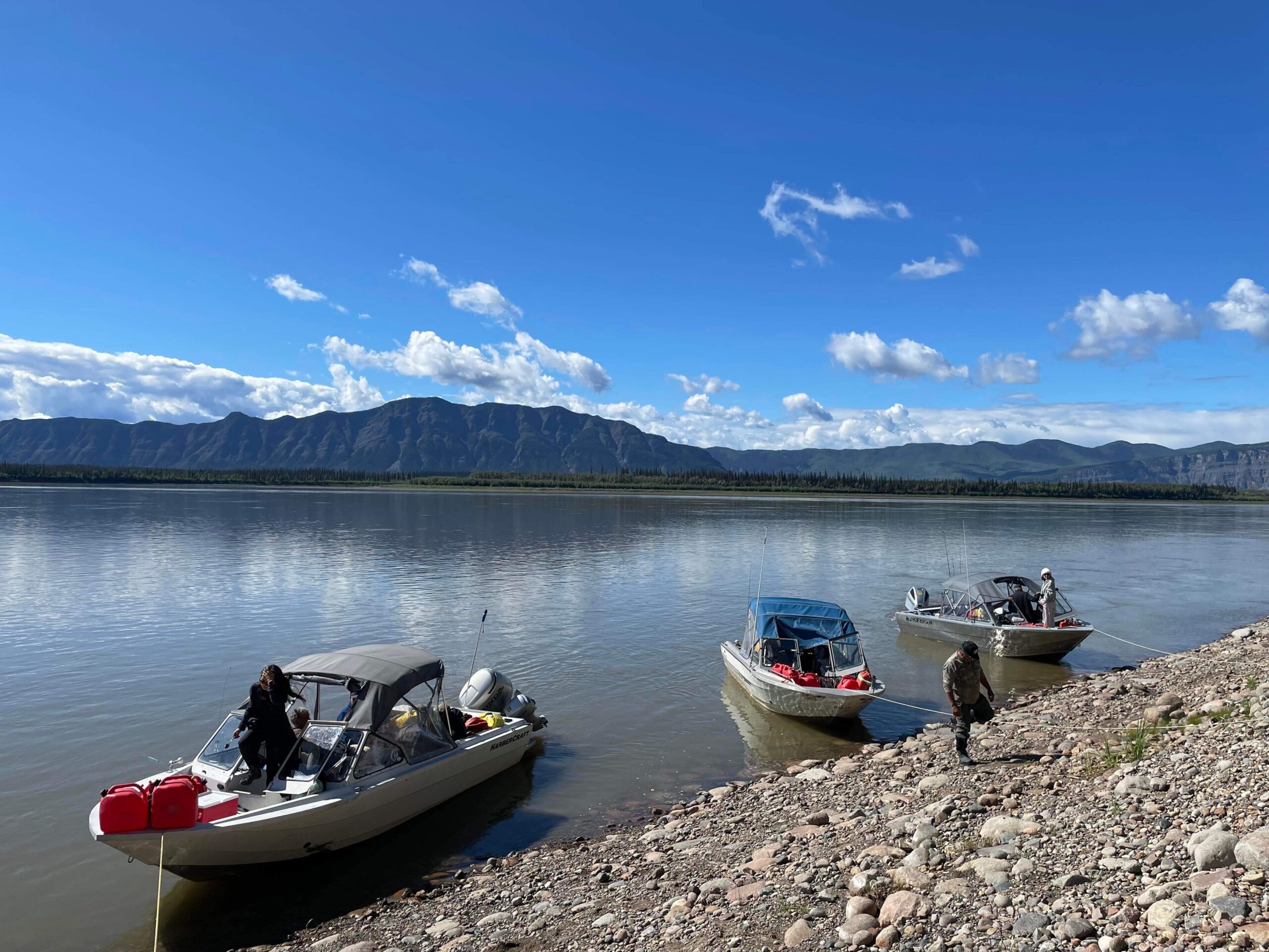 Guests enjoy the spectacular view of the North Nahanni River on their Mackenzie Arctic Expedition to the Arctic Ocean with North Star Adventures