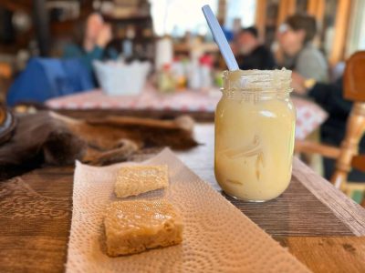 Bannock snack in cabin after dogsled
